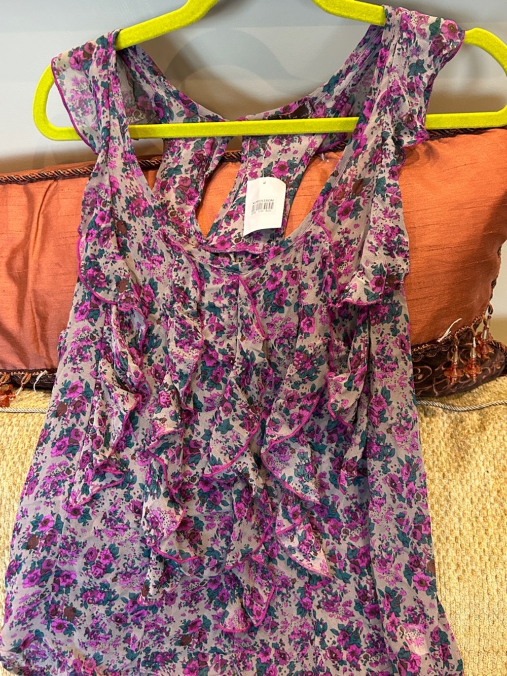 Nordstrom Purple Floral Ruffle Summer Top- M-NWT